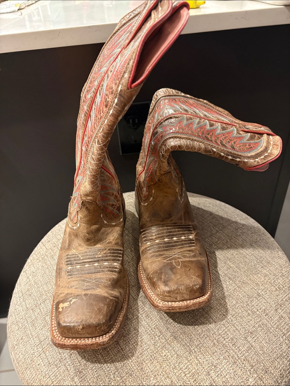 Ariat Brown Cowboy Boots with Red Stitching